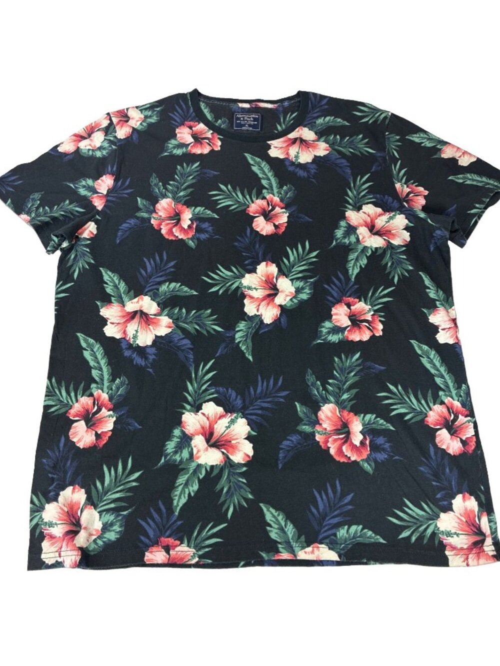 Abercrombie Fitch Women XL Floral Tropical Hibiscus Palm Leaf Short Sleeve Tee